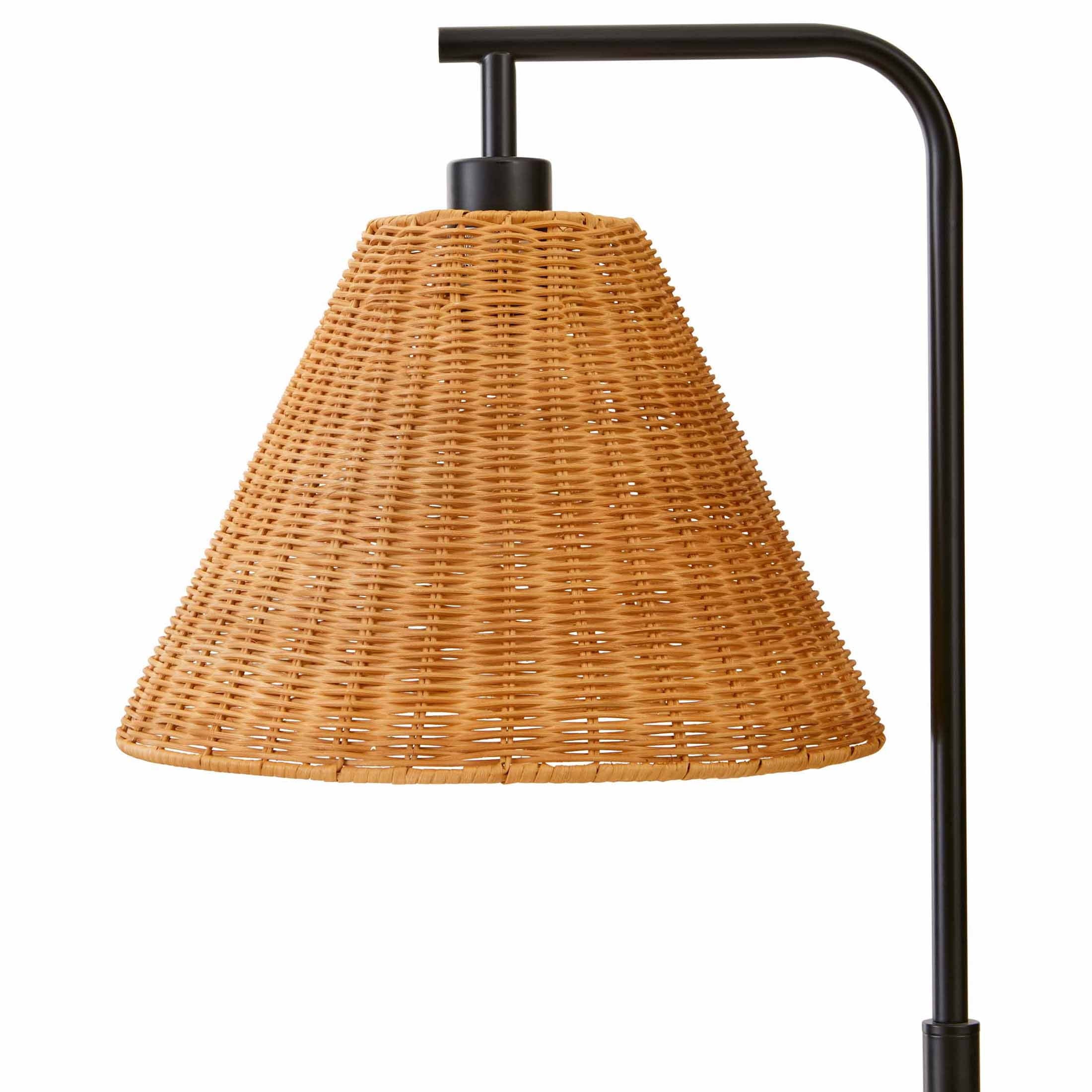  70" Metal Floor Lamp with Natural Woven Rattan Shade