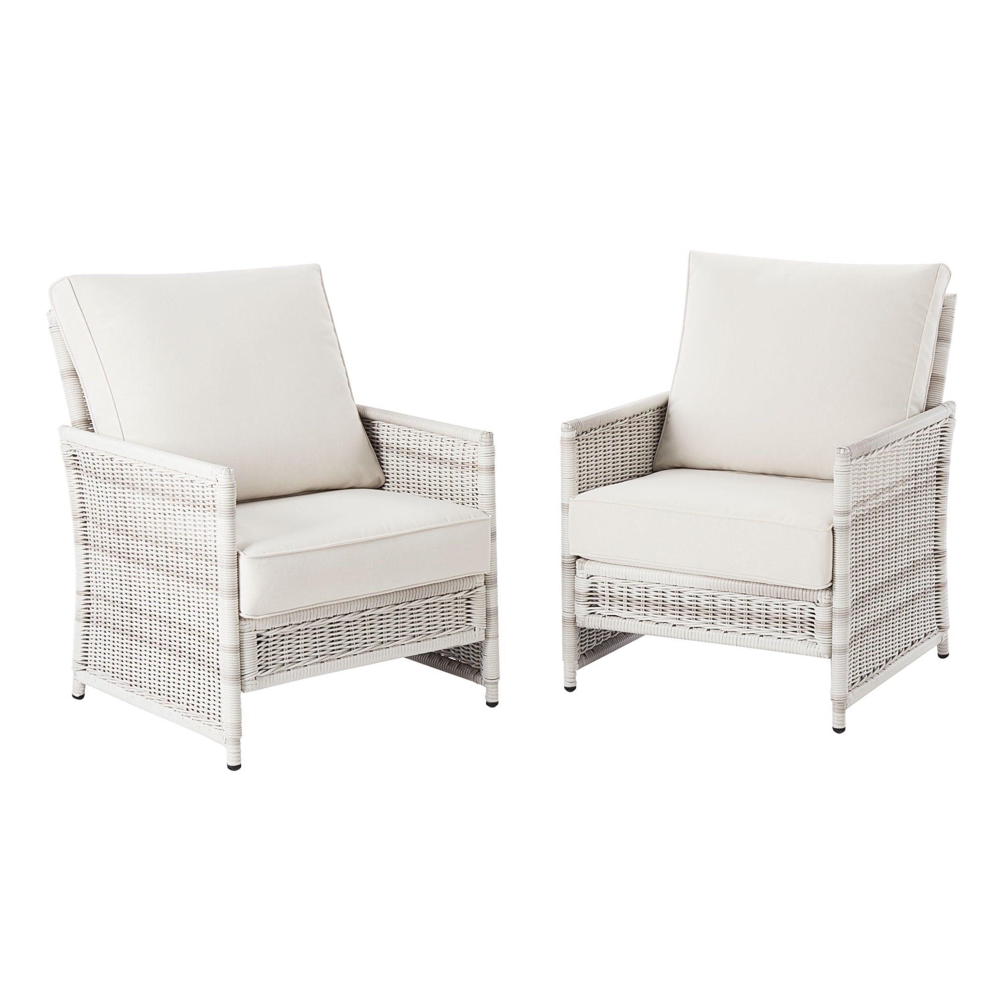  Paige Outdoor Wicker Stationary Lounge Chairs, Set of 2, White