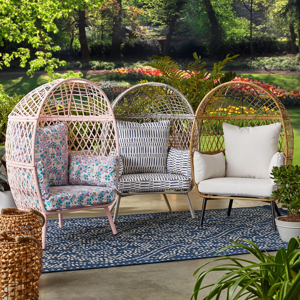  Ventura Boho Outdoor Wicker Stationary Kid's Egg Chair, Tan
