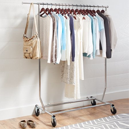  Heavy Duty Garment Drying Clothes Rack - Adjustable Height, Folding, Rolling, Metal, Silver - Closet Organization