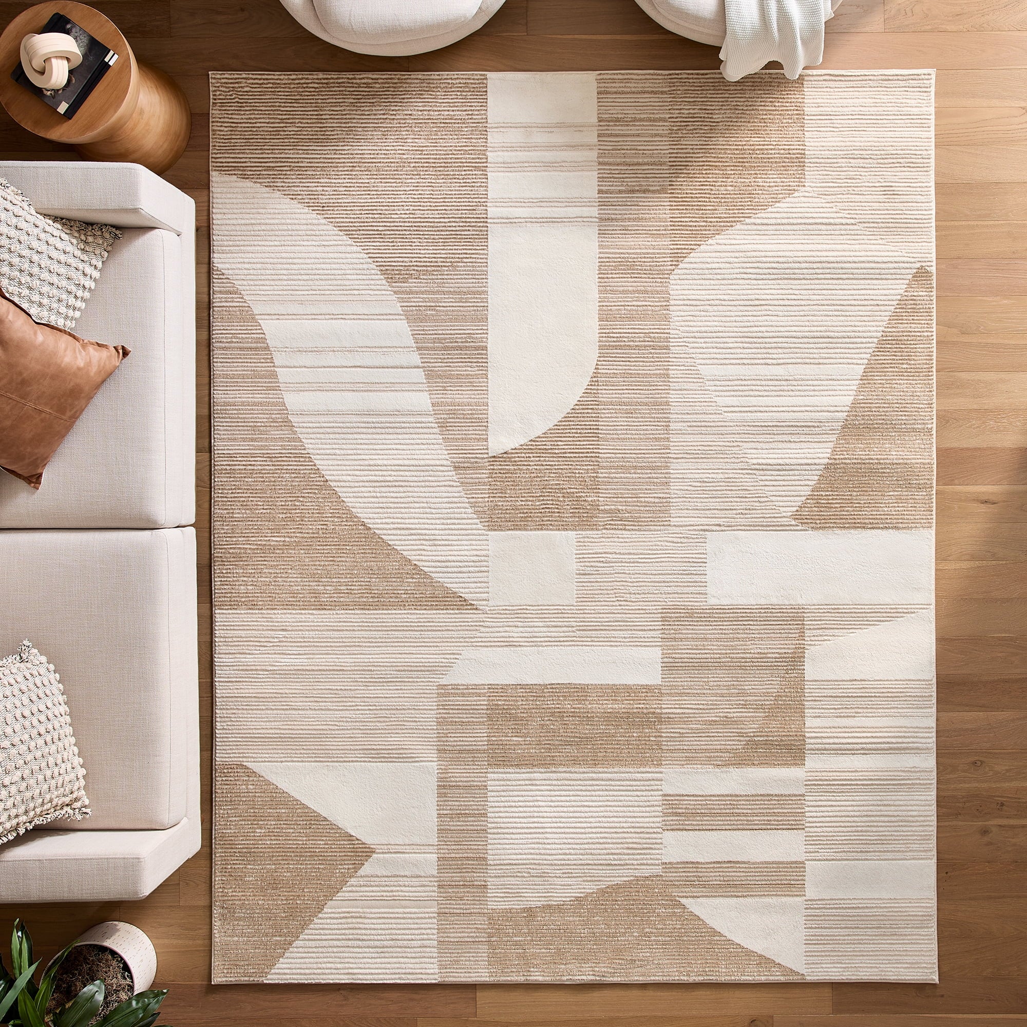  Neutral Modern Shapes Abstract Indoor Area Rug, 7'10"x10'