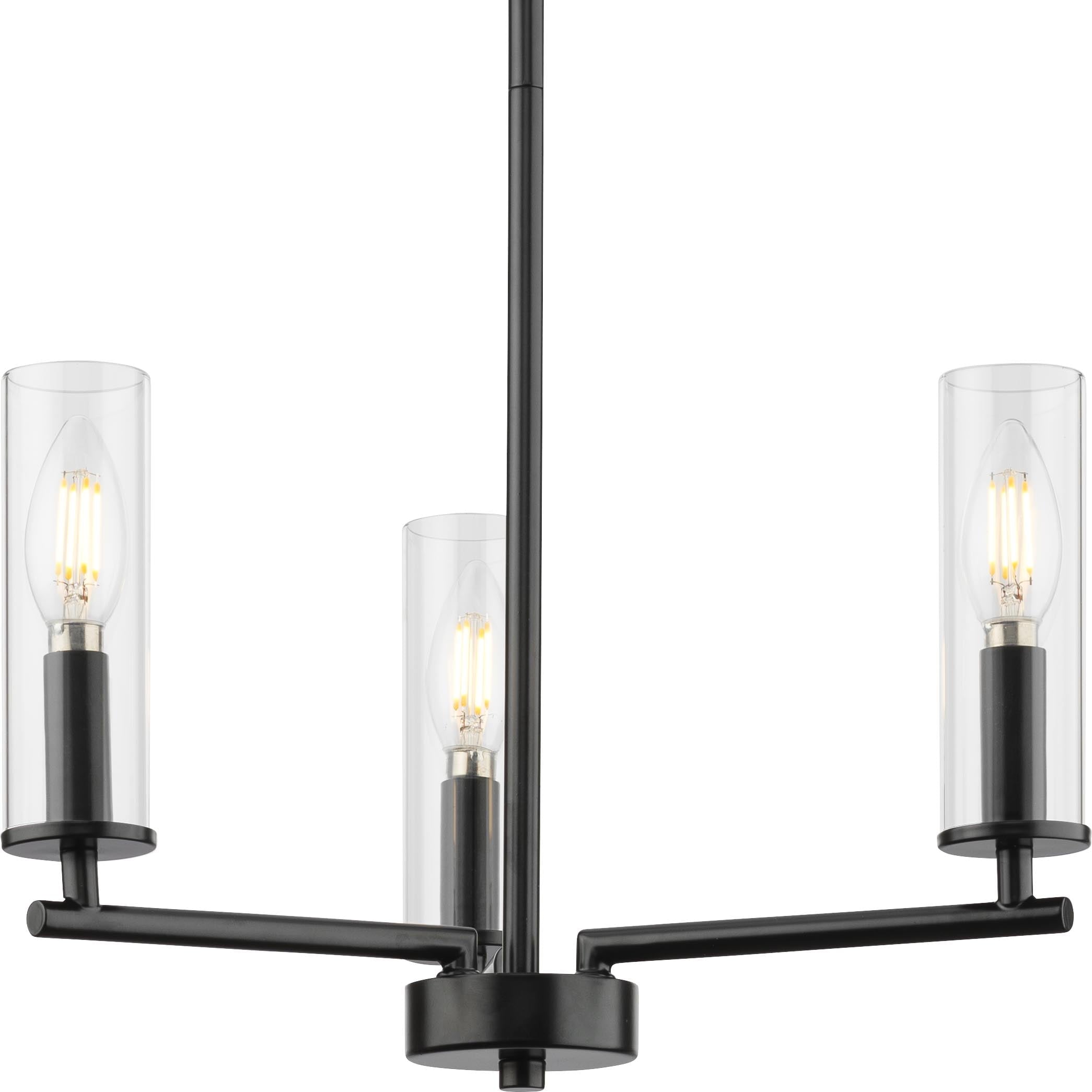  16 in Matte Black 3 Light Chandelier with Clear Glass - Contemporary Style