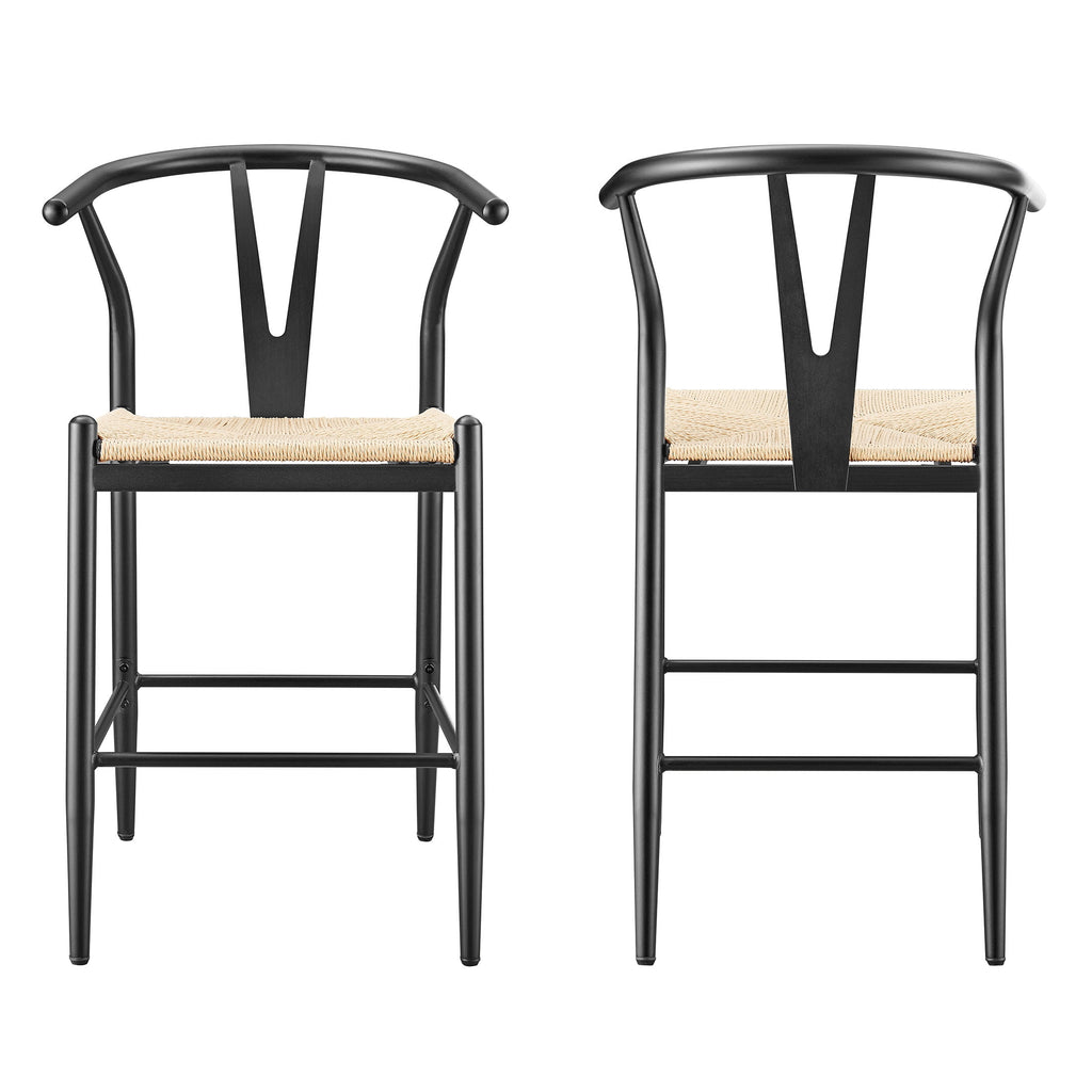  Springwood Wishbone Metal Counter Bar Stool, 2 Pack, Black Color for Indoor