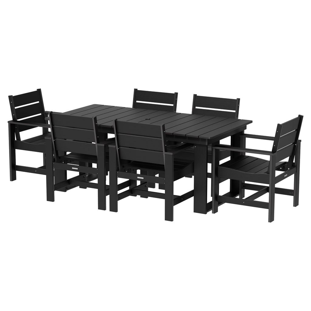  Ezra 7-Piece Outdoor HDPE Dining Set, Black