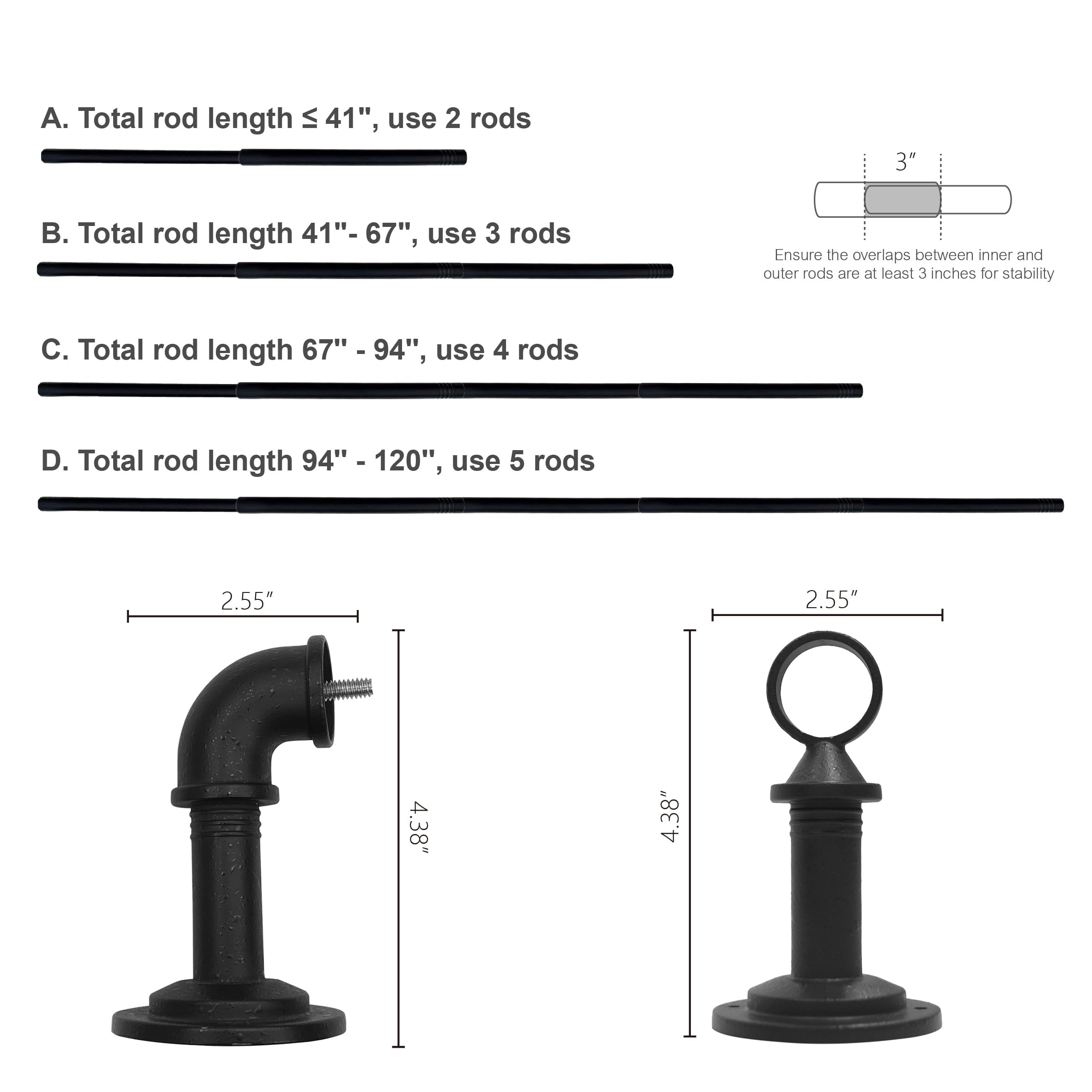  1" Wrought Iron Finish Industrial Pipe Single Curtain Rod 32-120"