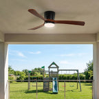  52" Hayden Matte Black Indoor/Outdoor Hugger Ceiling Fan with Light Kit and Remote Control