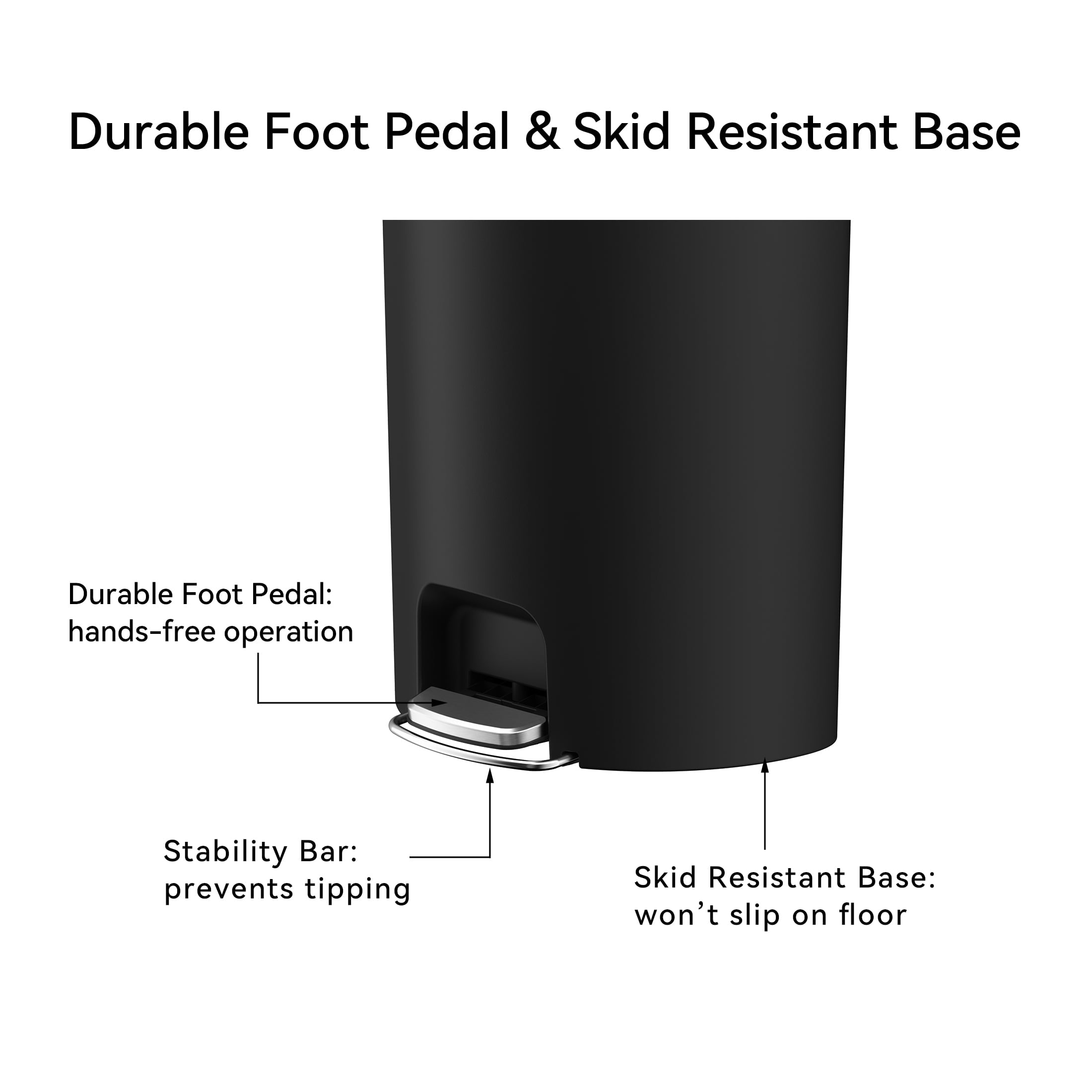  Large Kitchen Trash Can, 14.5 Gallon Plastic Semi Round Step Garbage Bin with Soft Close Lid, Black