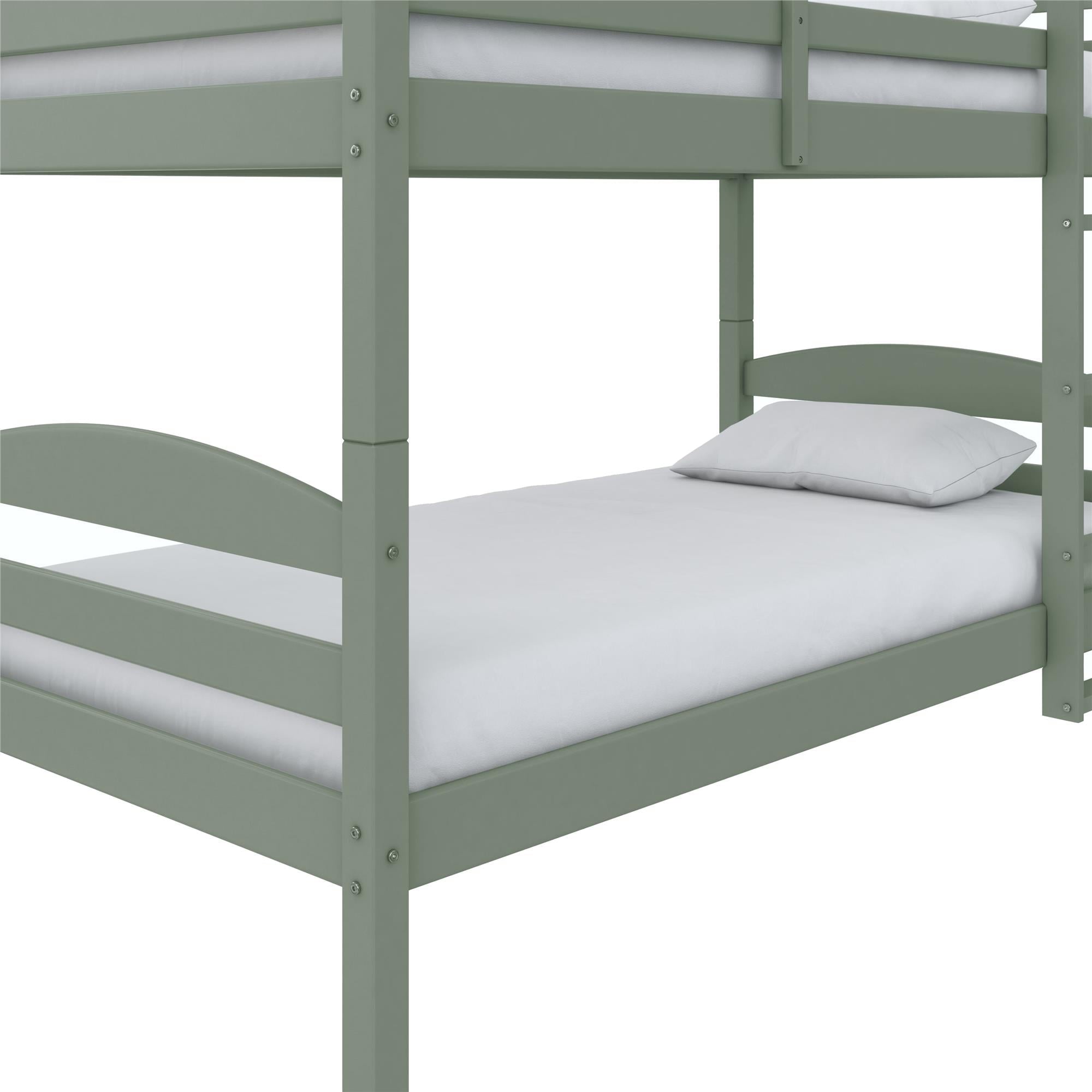 (2 pack)  Leighton Kids Solid Wood Twin-over-Twin Convertible Bunk Bed with Ladder and Guardrails, Sage Green