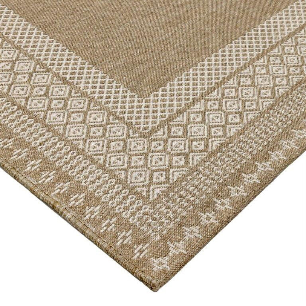  5'x7' Beige Border & Striped Reversible Indoor/Outdoor Rug