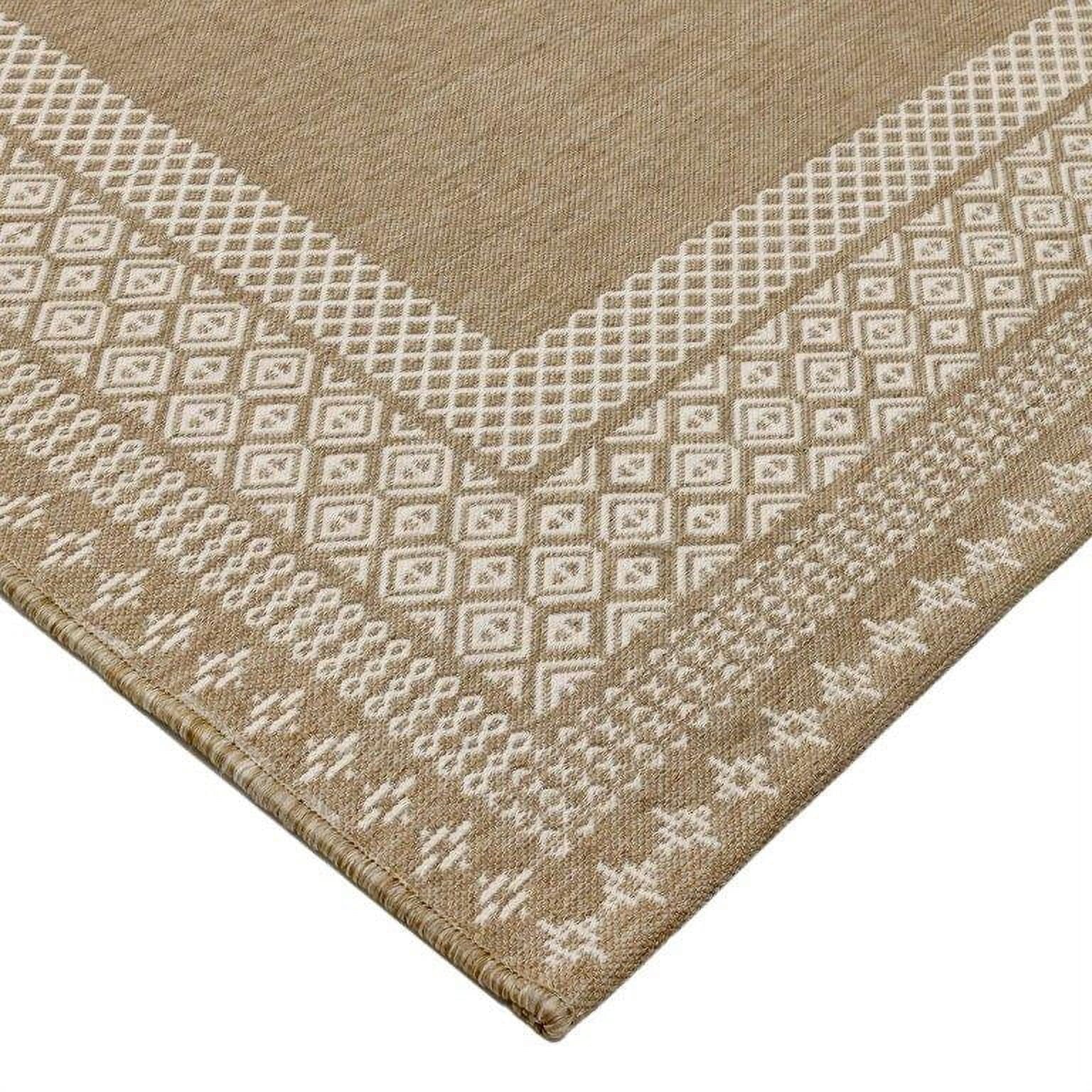  5'x7' Beige Border & Striped Reversible Indoor/Outdoor Rug