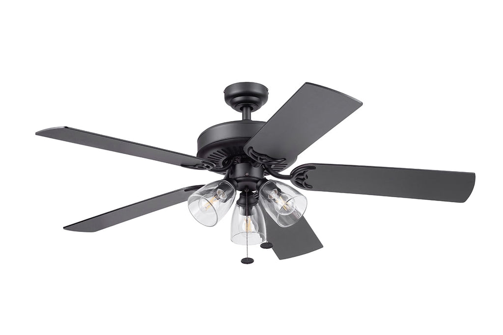  52" Matte Black Indoor Ceiling Fan with Light, 5 Blades, Pull Chains & Reverse Airflow