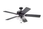  52" Matte Black Indoor Ceiling Fan with Light, 5 Blades, Pull Chains & Reverse Airflow