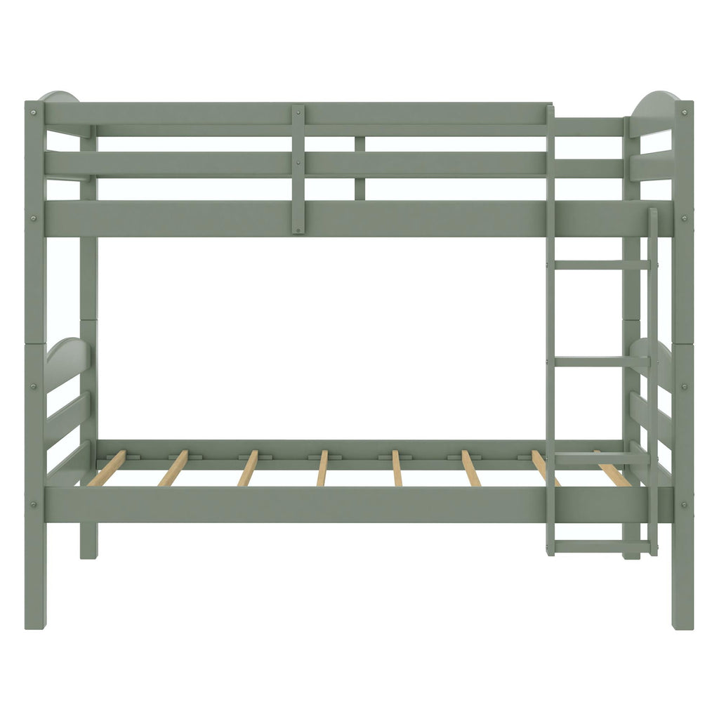 (2 pack)  Leighton Kids Solid Wood Twin-over-Twin Convertible Bunk Bed with Ladder and Guardrails, Sage Green