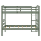 (2 pack)  Leighton Kids Solid Wood Twin-over-Twin Convertible Bunk Bed with Ladder and Guardrails, Sage Green