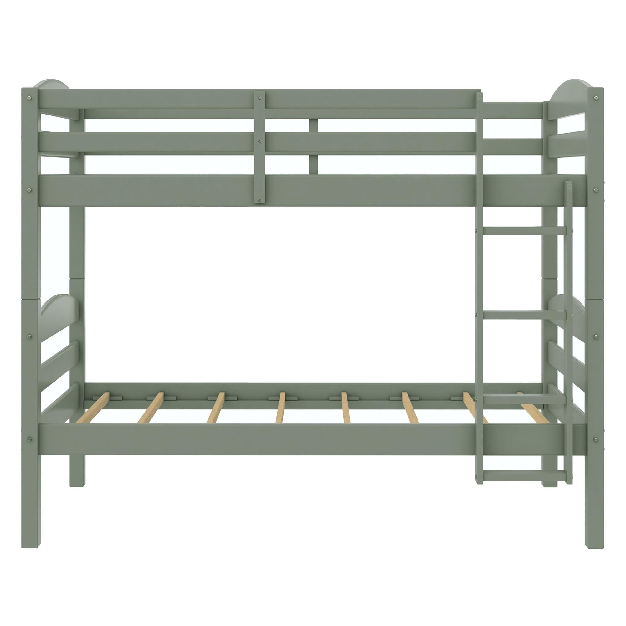 (2 pack)  Leighton Kids Solid Wood Twin-over-Twin Convertible Bunk Bed with Ladder and Guardrails, Sage Green