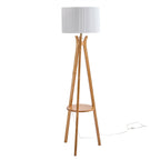  63" Natural Wood Tripod Floor Lamp with Pleated Shade