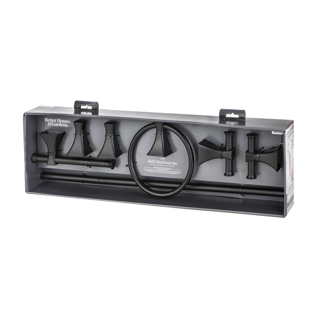  Steel Wall Mount 5PC Bath Hardware and Towel Holder Set Matte Black, Horizontal Orientation