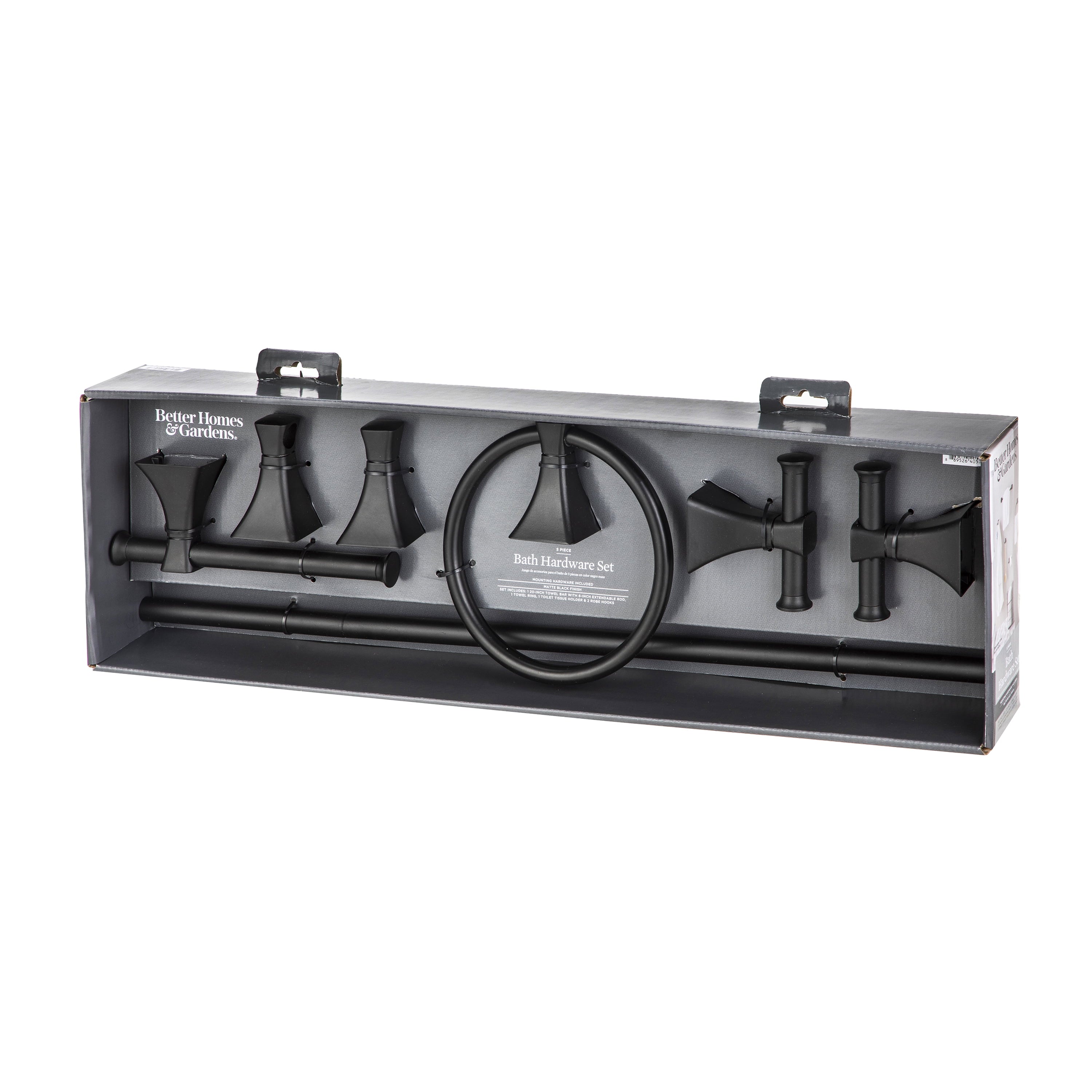  Steel Wall Mount 5PC Bath Hardware and Towel Holder Set Matte Black, Horizontal Orientation