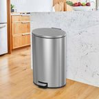  Kitchen Trash Can, 10.5 Gallon Stainless Steel Oval Step Garbage Bin with Soft Close Lid, Silver