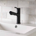  Pull-Out Bathroom Sink Faucet with Pop-up Drain and Optional Deckplate, Matte Black