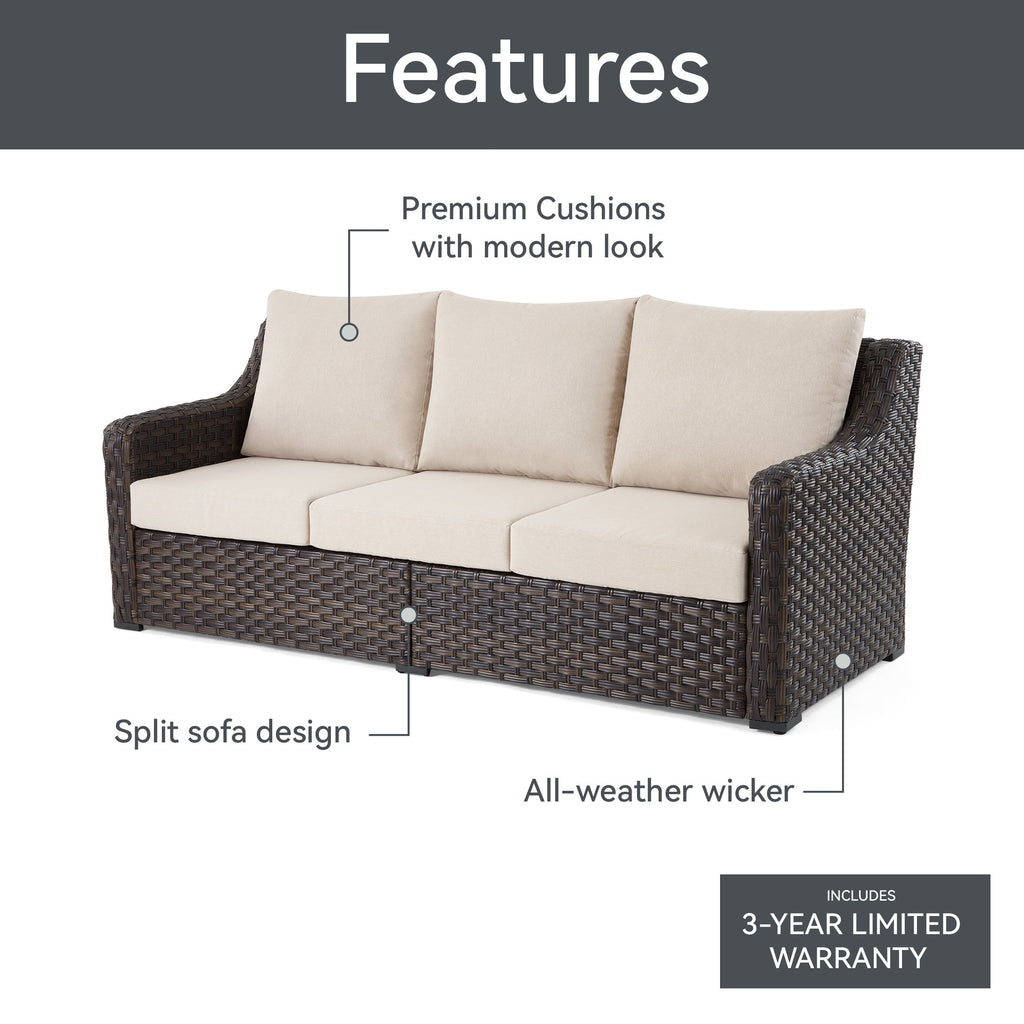  River Oaks Outdoor Sofa & 2 Nesting Tables with Patio Cover, Dark Brown