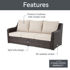  River Oaks Outdoor Sofa & 2 Nesting Tables with Patio Cover, Dark Brown