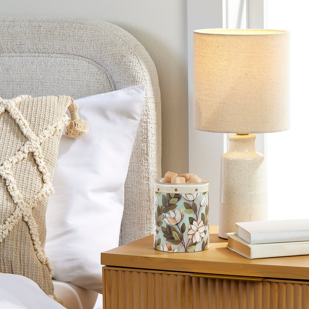 17" Reactive Glaze Ceramic Table Lamp with Off-White Shade