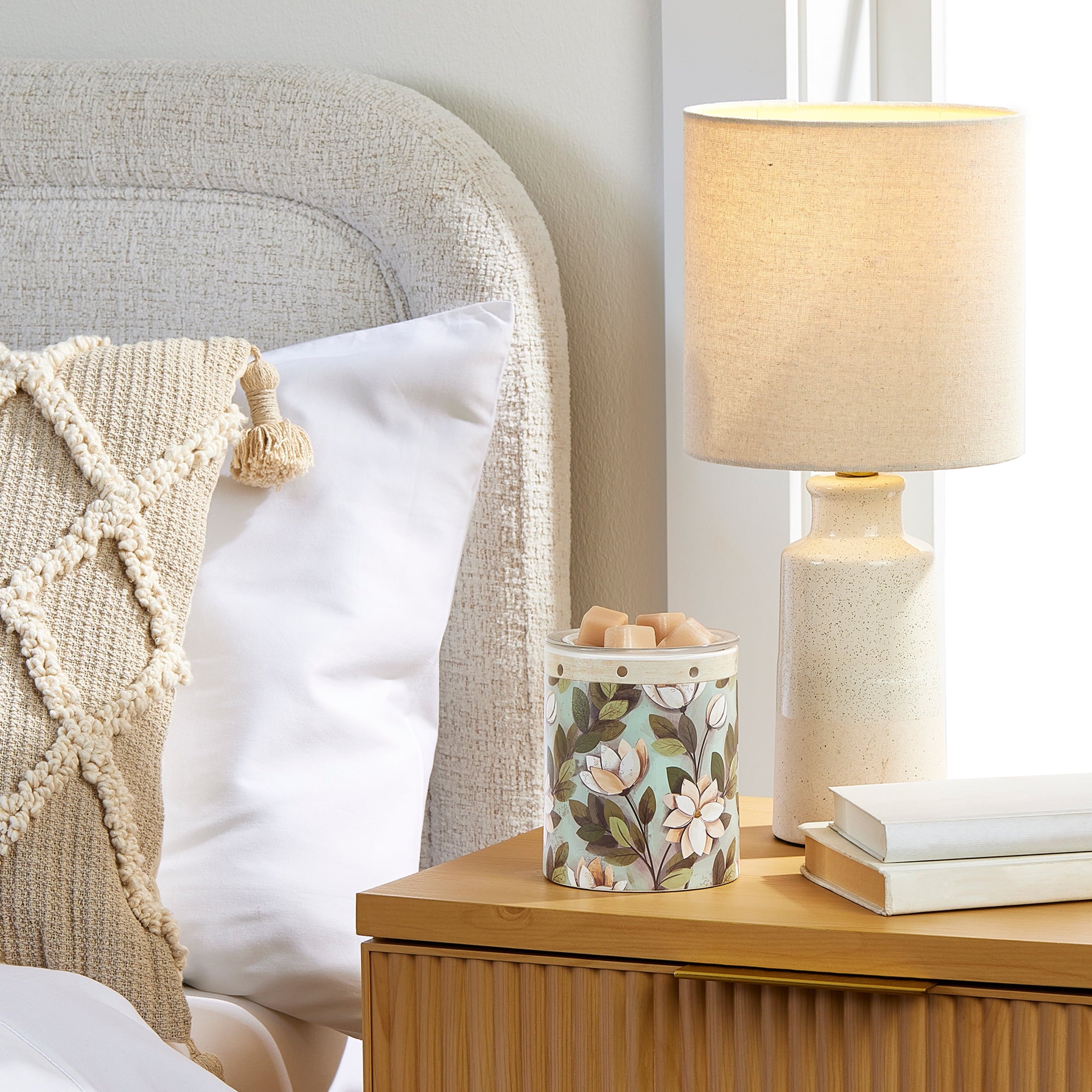  17" Reactive Glaze Ceramic Table Lamp with Off-White Shade