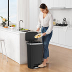  Kitchen Trash Can, 11.9 Gallon Plastic Step Garbage Bin with Soft Close Lid, Black