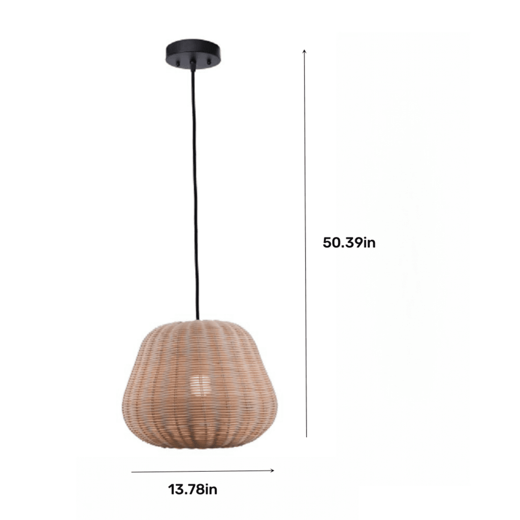  50" Natural Woven Pendant LED A19 1-Light Bulb 8W(60W Equiv), Matte Black