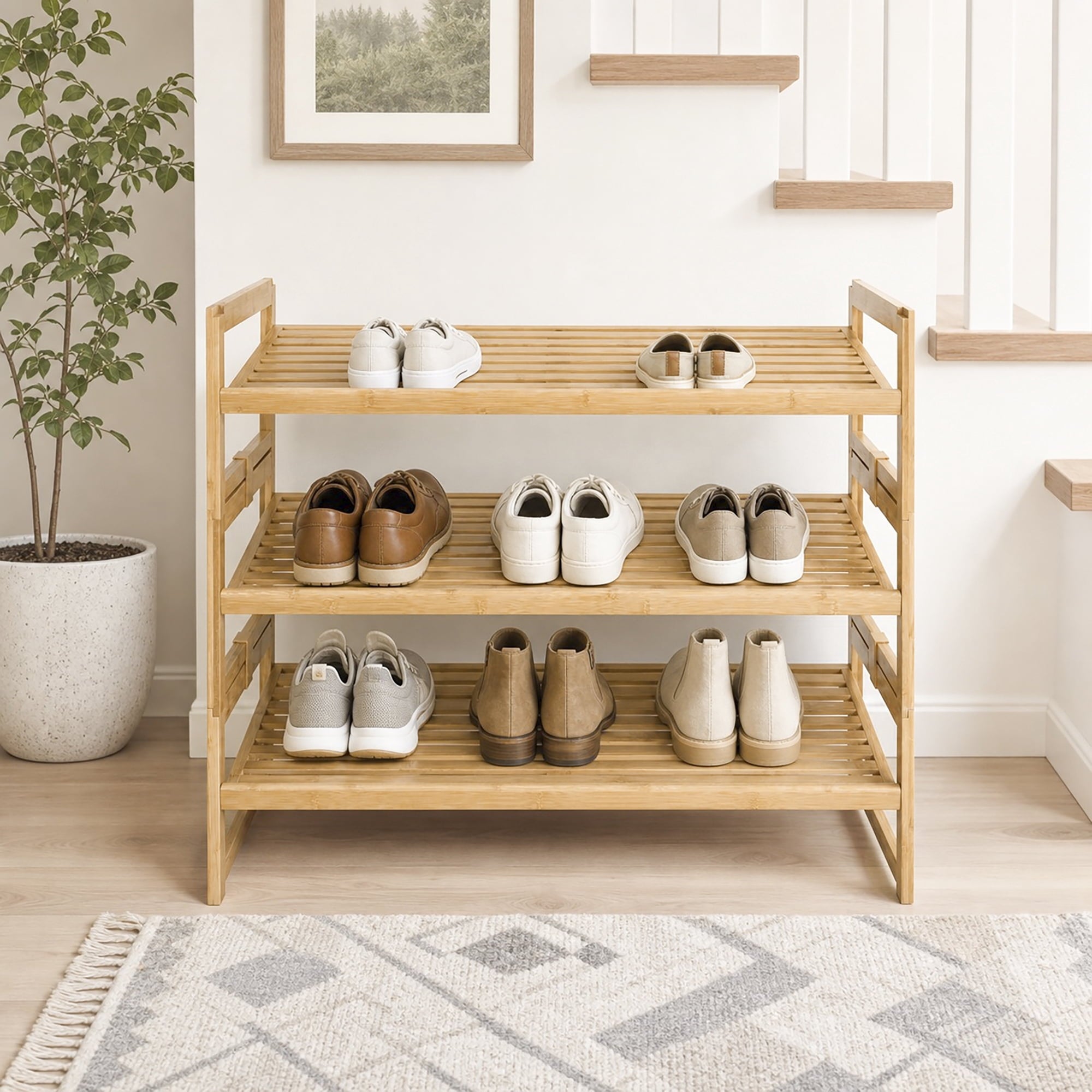  Bamboo 3-Tier Shoe Rack, Holds 9 Pairs