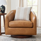  Bradford Wooden Base Swivel Accent Chair, Chestnut Faux Leather