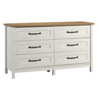  Modern Farmhouse 56.85" Wide 6 Drawer Dresser, Alabaster and Light Honey Finish