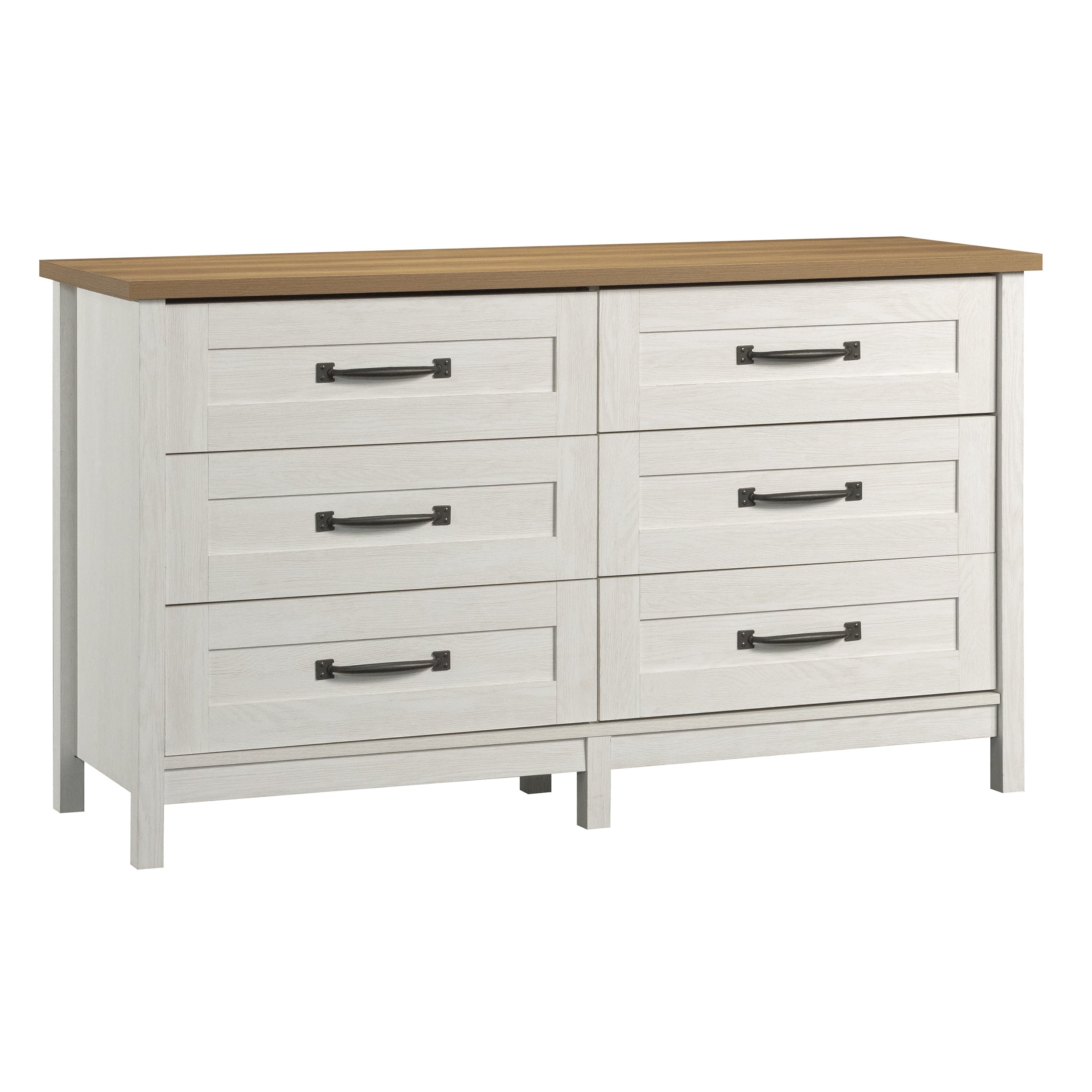  Modern Farmhouse 56.85" Wide 6 Drawer Dresser, Alabaster and Light Honey Finish