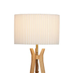  63" Natural Wood Tripod Floor Lamp with Pleated Shade