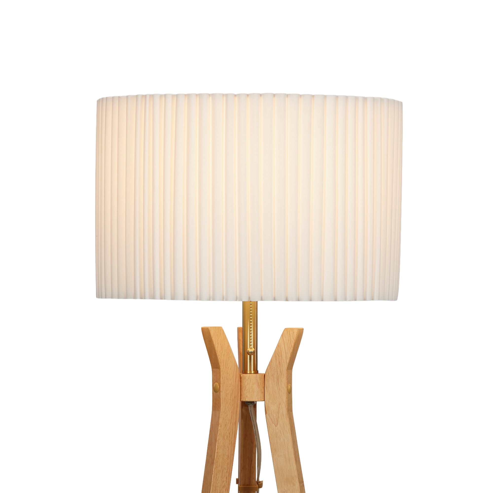  63" Natural Wood Tripod Floor Lamp with Pleated Shade