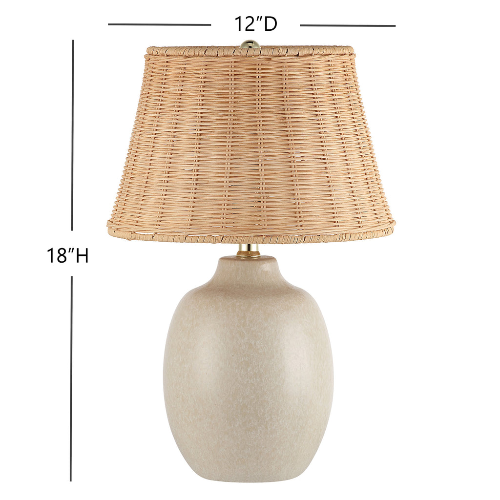  Cream Ceramic Table Lamp with Rattan Shade, 18 Inches