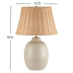  Cream Ceramic Table Lamp with Rattan Shade, 18 Inches