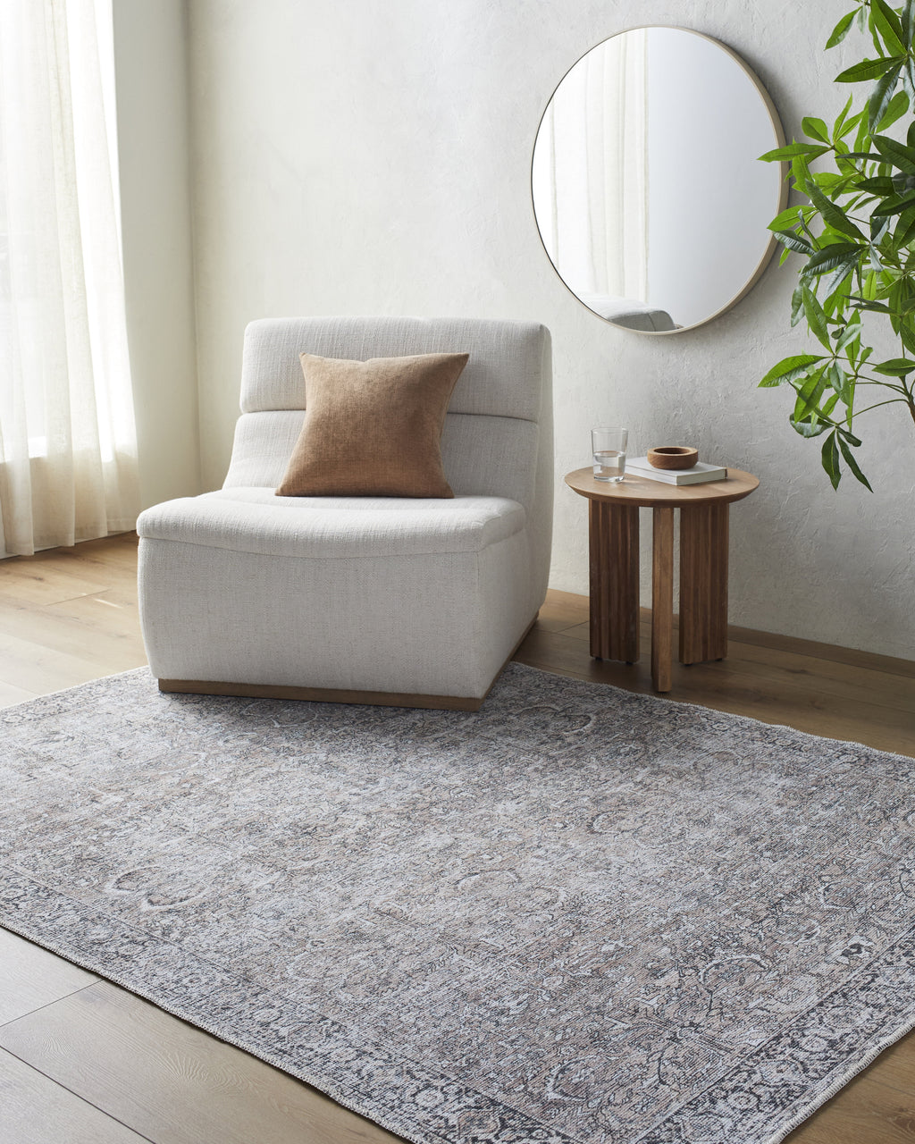  Persian Blooms Washable Non-Skid Indoor Area Rug, Brown, 5'3" x 7'