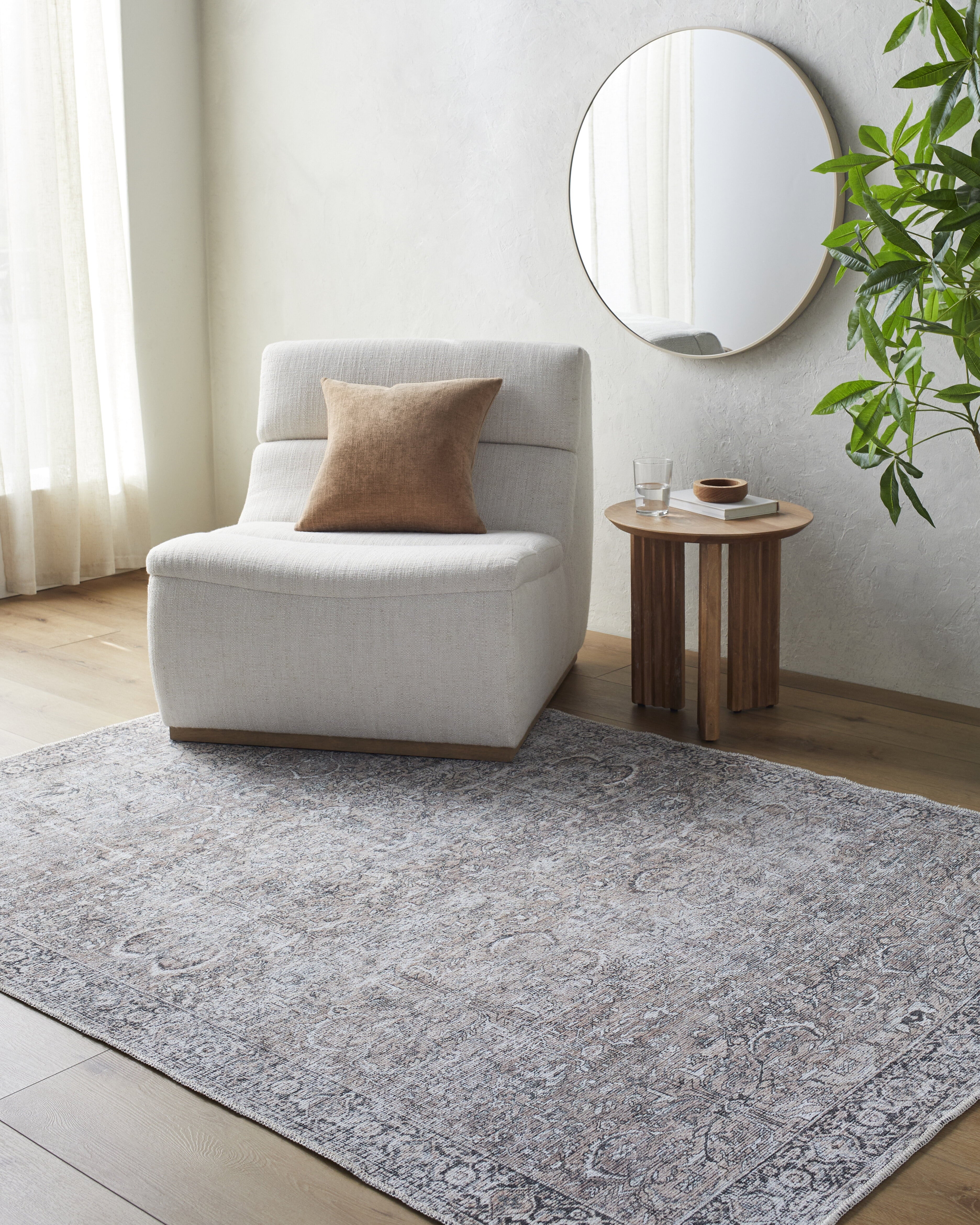  Persian Blooms Washable Non-Skid Indoor Area Rug, Brown, 5'3" x 7'