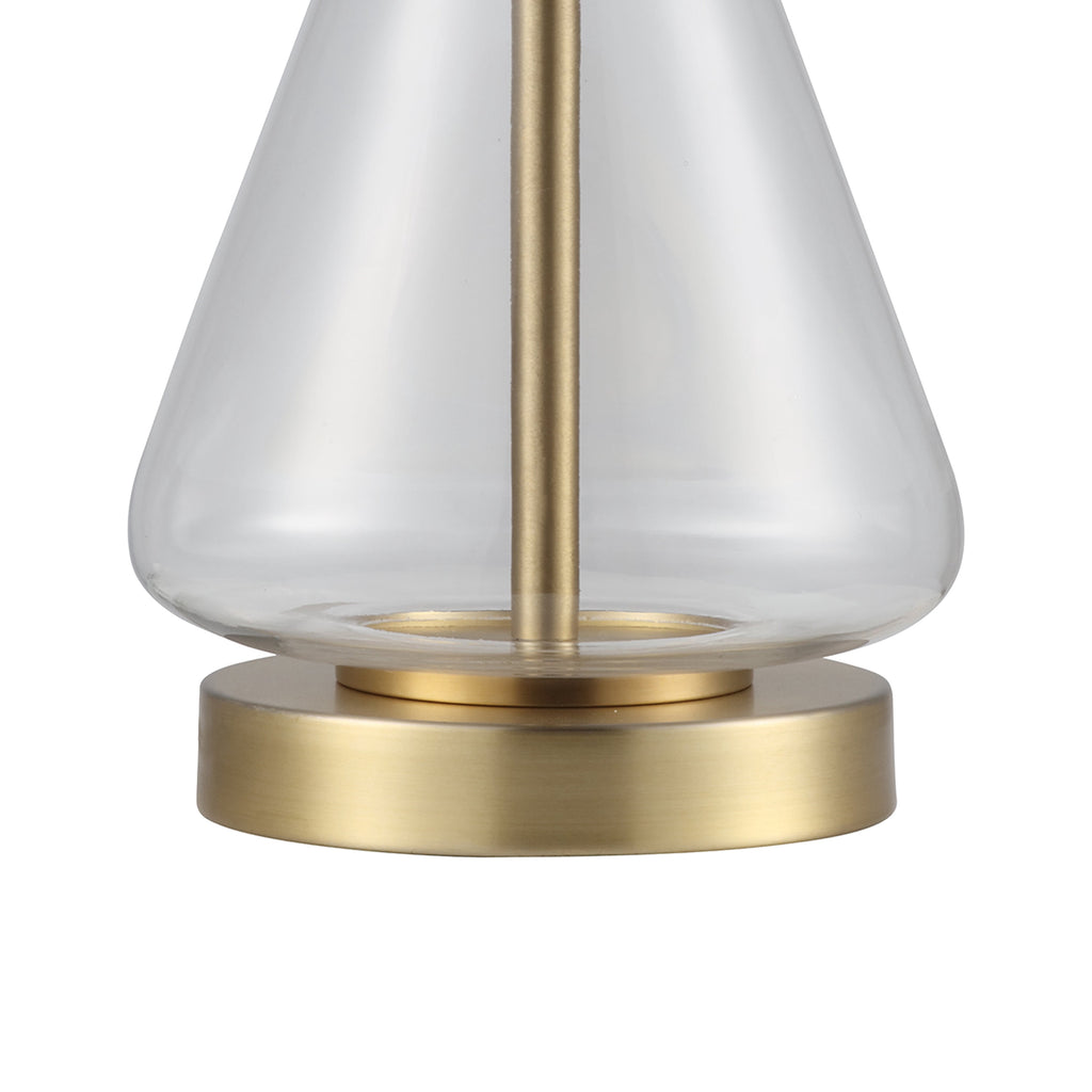  18" Clear Glass Table Lamp with Brass Metal Base and Beige Shade