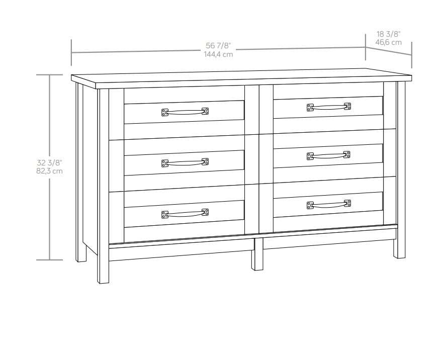  Modern Farmhouse 56.85" Wide 6 Drawer Dresser, Alabaster and Light Honey Finish