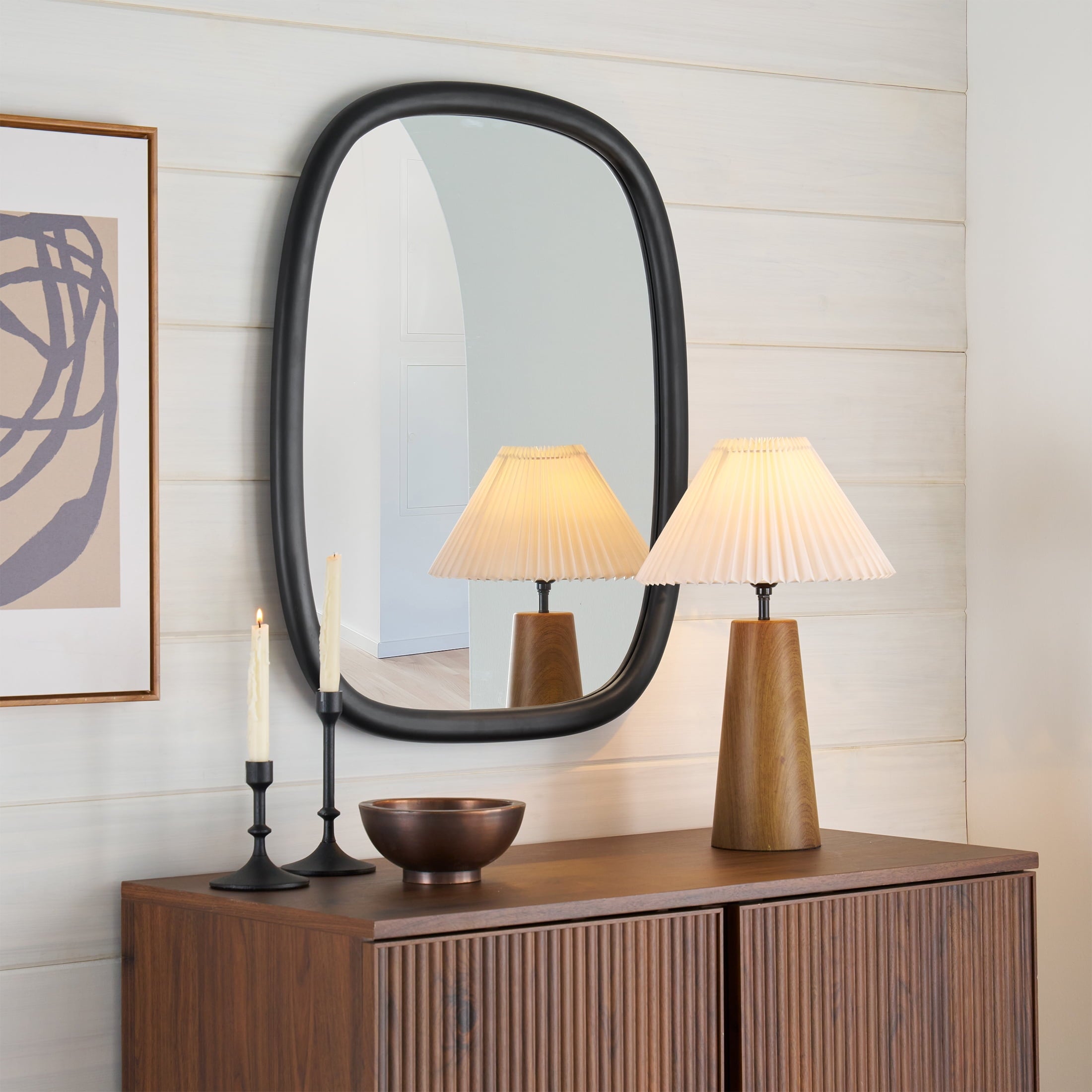  Soft Organic Wood Frame Wall Mirror, 24x30 Inch, Black