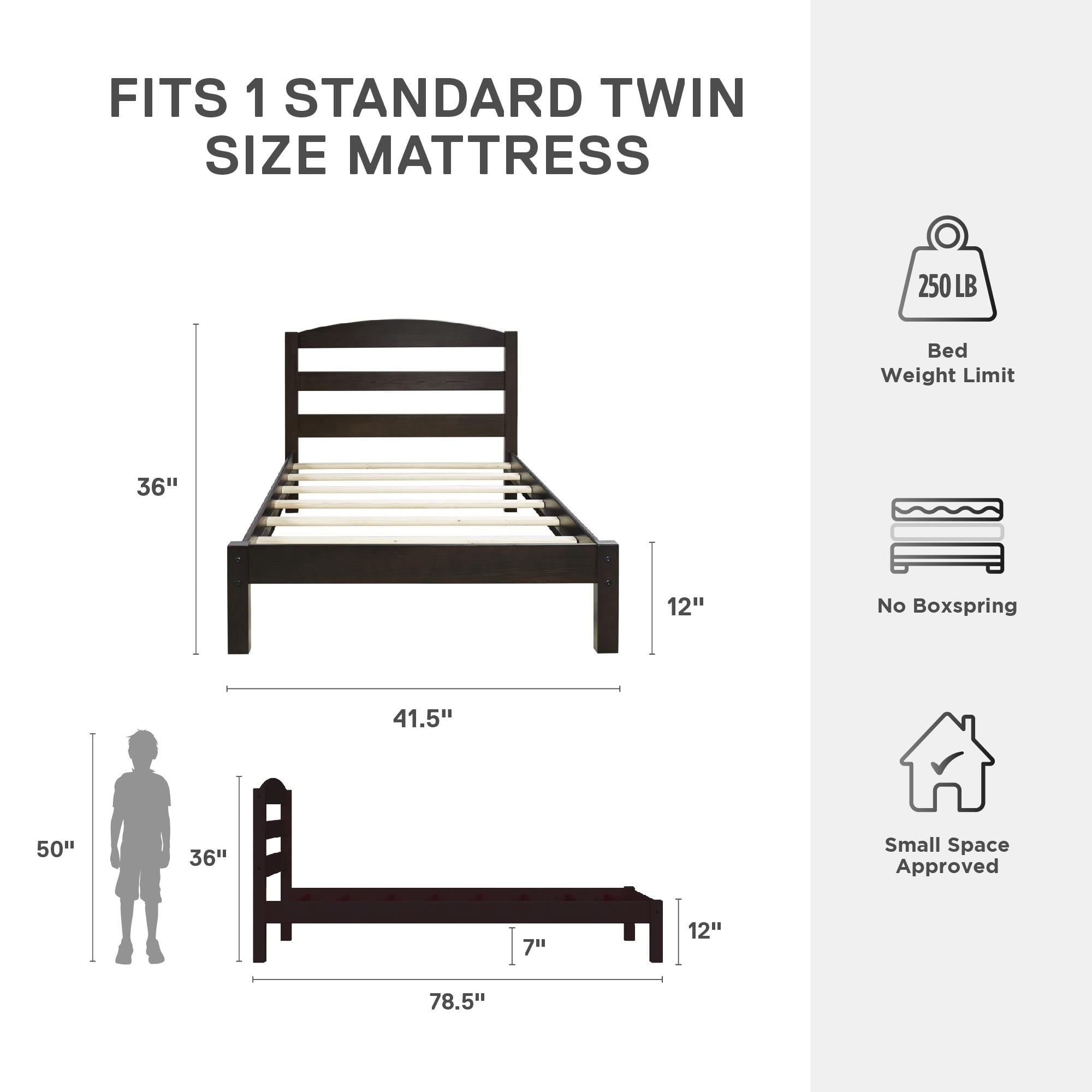  Leighton Kids Twin Size Bed, Wood Platform Bed Frame, Espresso