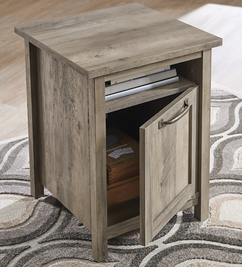  Modern Farmhouse Side Table with USB, Rustic Gray Finish