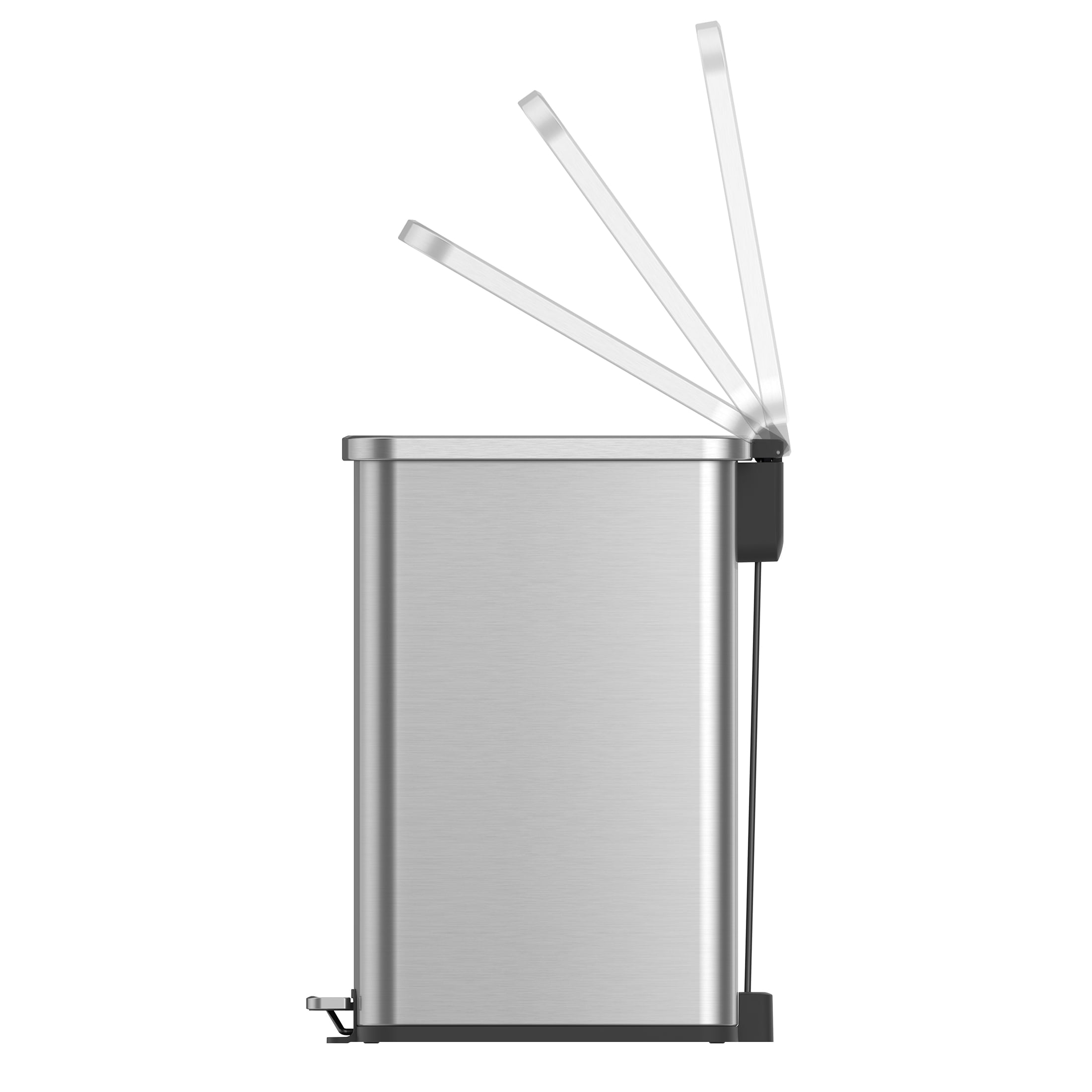  Kitchen Trash Can, 13.2 Gallon Stainless Steel Slim Step Garbage Bin with Soft Close Lid, Silver