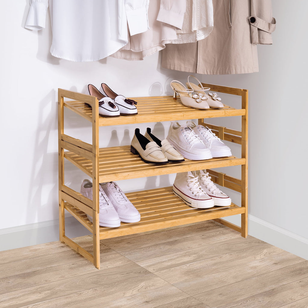  Bamboo 3-Tier Shoe Rack, Holds 9 Pairs