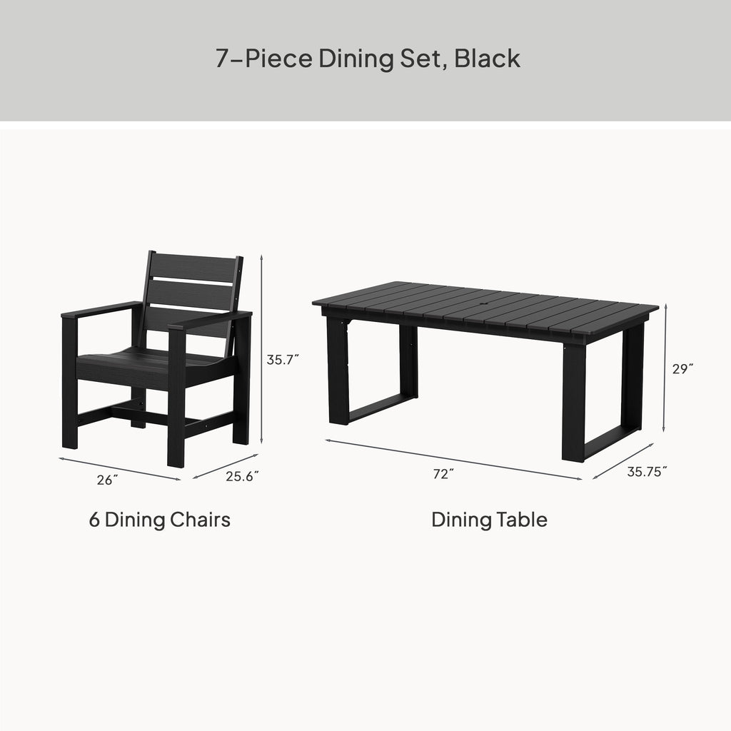  Ezra 7-Piece Outdoor HDPE Dining Set, Black