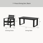  Ezra 7-Piece Outdoor HDPE Dining Set, Black