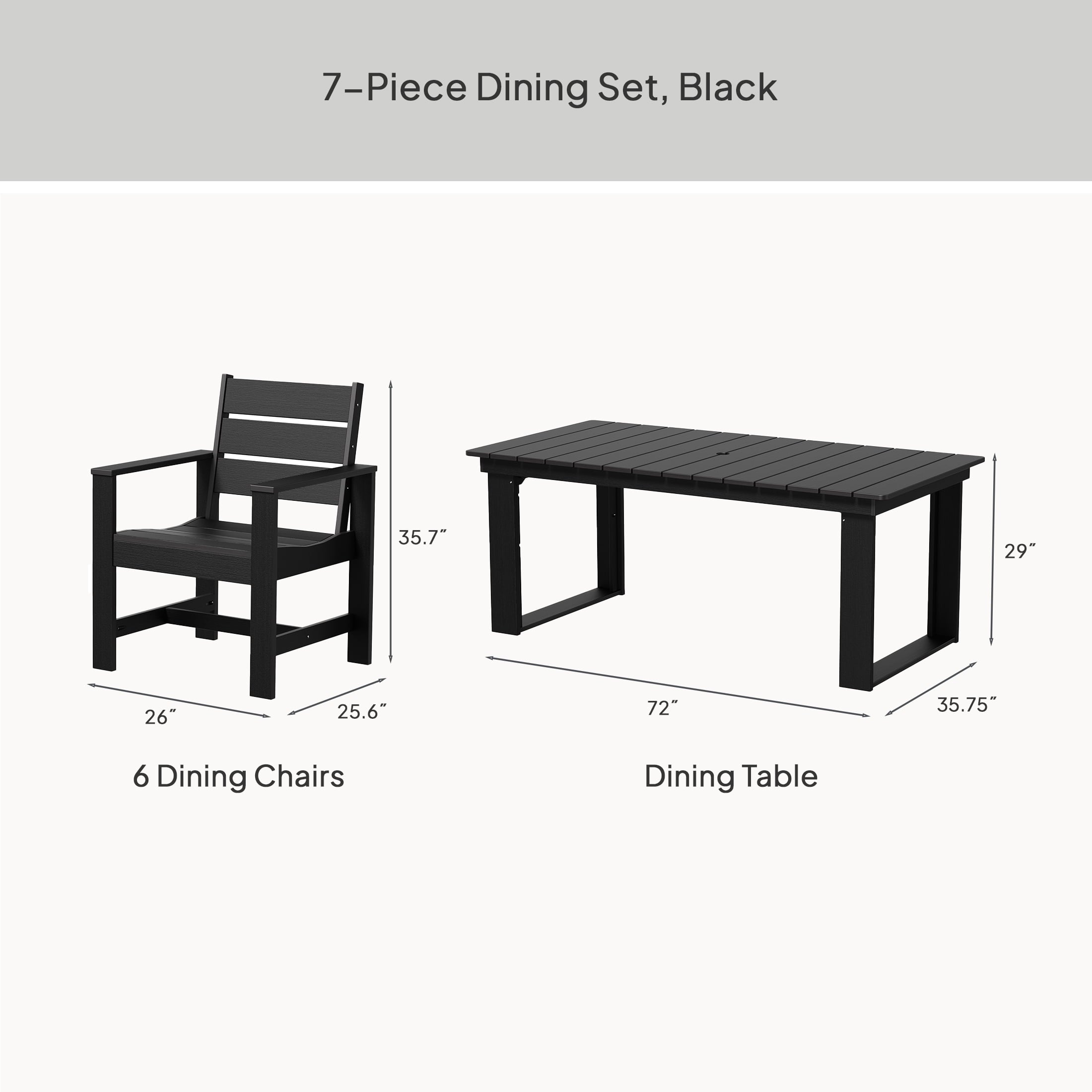 Ezra 7-Piece Outdoor HDPE Dining Set, Black